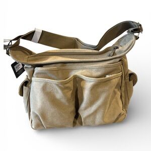 Travel Canvas Messenger Bag - Tan w/Multiple Storage NWT